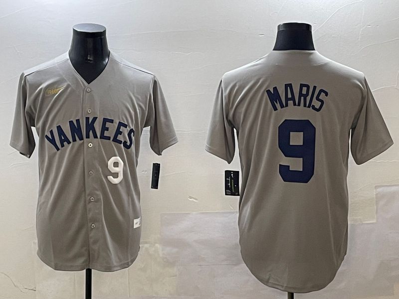 Men New York Yankees #9 Maris Grey Throwback Game 2025 Nike MLB Jersey style 3